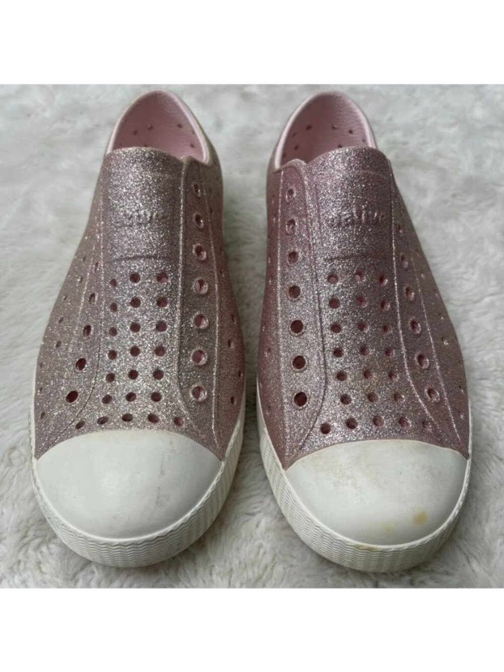 Native Shoes Jefferson Bling Pink Glitter Slip On Washable Sneakers Youth 2